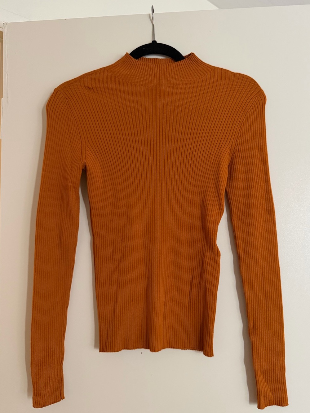 Twin-Set Slim Ribbed Mock-Neck Long Sleeve Top - Burnt Orange